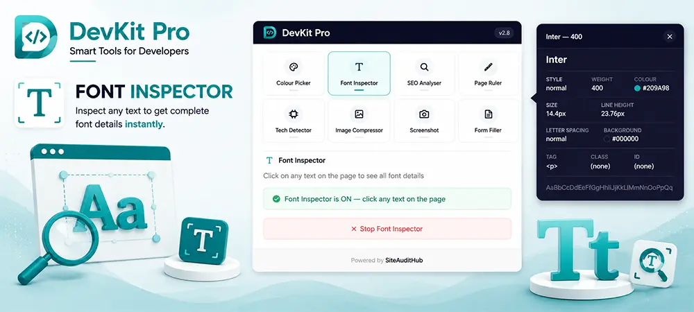 DevKit Pro Font Inspector browser extension tool