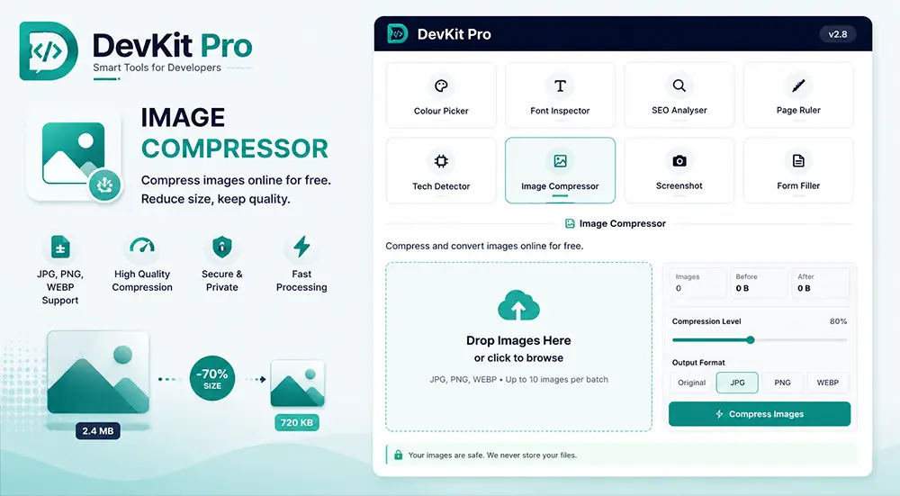 DevKit Pro Image Compressor browser extension tool
