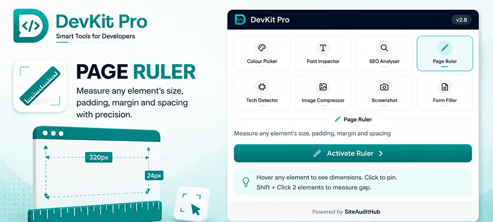 DevKit Pro Page Ruler tool for measuring webpage elements